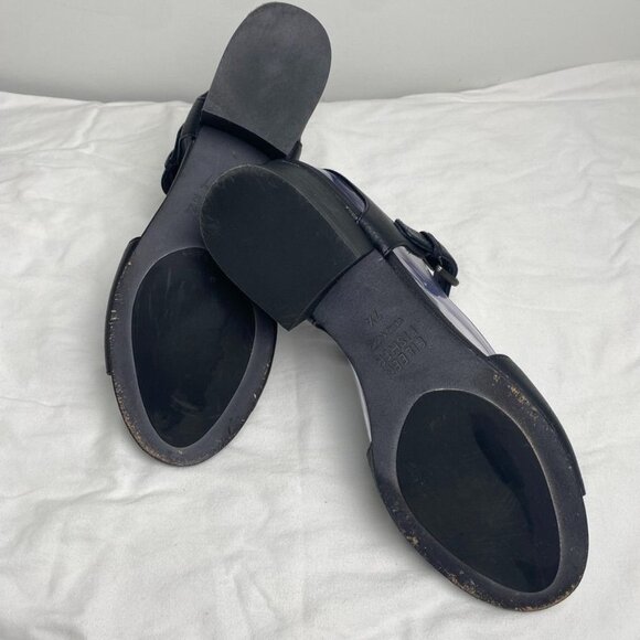 Eileen Fisher Black Pebbled Leather Ankle Strap Sandals With Block Heel Size 7.5 - Picture 4 of 7
